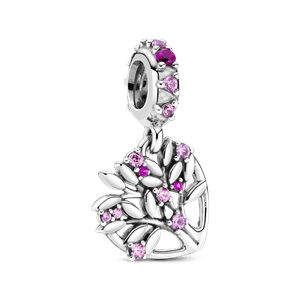 Charm colgante árbol genealógico con corazón rosa