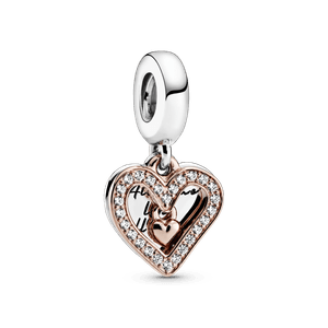 Charm Colgante Corazón resplandeciente Recubrimiento en Oro Rosa de 14k