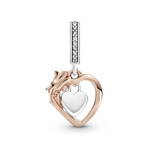 Charm colgante Corazón y Rosa Recubrimiento en Oro Rosa de 14k