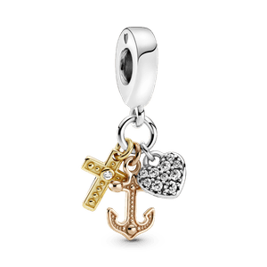 Charm colgante de tres tonos Cruz, Corazón y Ancla.
