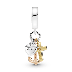Charm colgante de tres tonos Cruz, Corazón y Ancla.