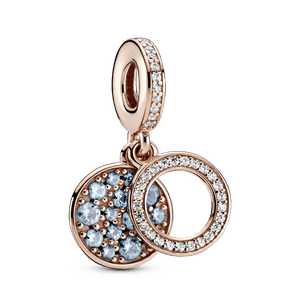 Charm colgante doble Disco azul pálido reluciente Recubrimiento en Oro Rosa de 14k