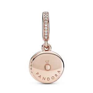 Charm colgante doble Disco azul pálido reluciente Recubrimiento en Oro Rosa de 14k