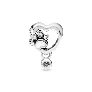Charm Corazón y Huella de Pata Brillante
