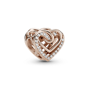 Charm Corazones entrelazados resplandecientes Recubrimiento en Oro Rosa de 14k