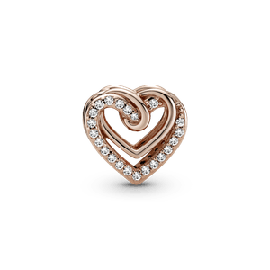 Charm Corazones entrelazados resplandecientes Recubrimiento en Oro Rosa de 14k