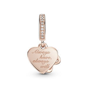 Charm Colgante Corazón Con Infinito Te Amo Recubrimiento en Oro Rosa de 14k