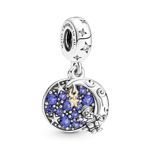 Charm Colgante Doble Santa Claus En La Luna Recubrimiento en Oro 14k