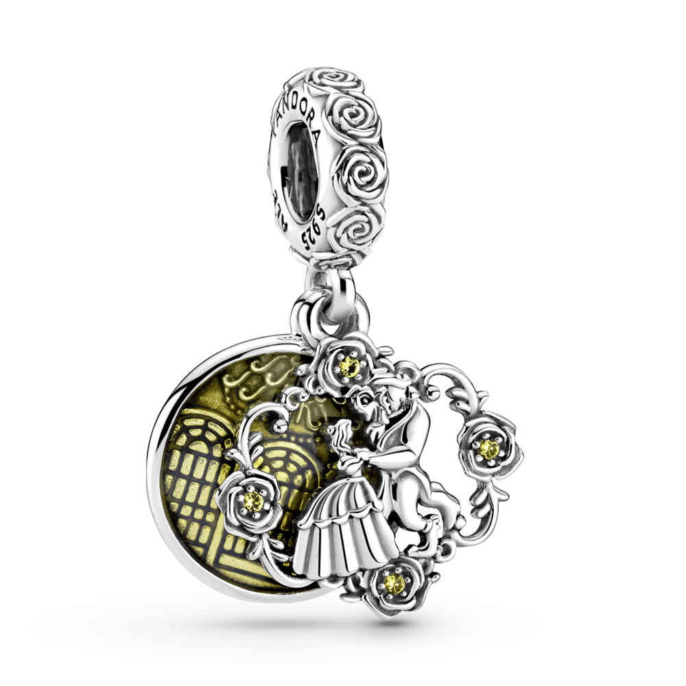 Charm Colgante En Plata De Ley La Bella Y La Bestia Bailando De Disney