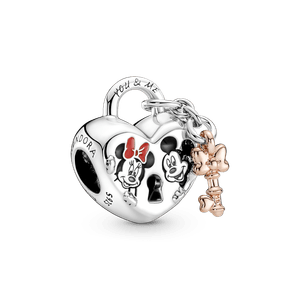 Charm Candado Con Mickey Mouse Y Minnie Mouse De Disney Recubrimiento En Oro Rosa 14k