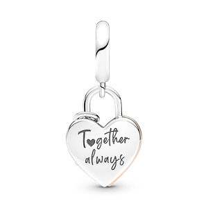 Charm Colgante Doble Candado Del Corazón Recubrimiento En Oro Rosa 14k