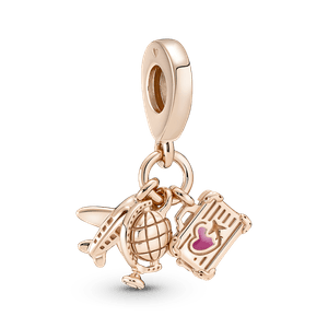 Charm colgante Avión, globo y maleta Recubrimiento en Oro Rosa 14k