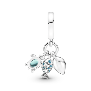 Charm colgante triple pescado, tortuga de mar y concha