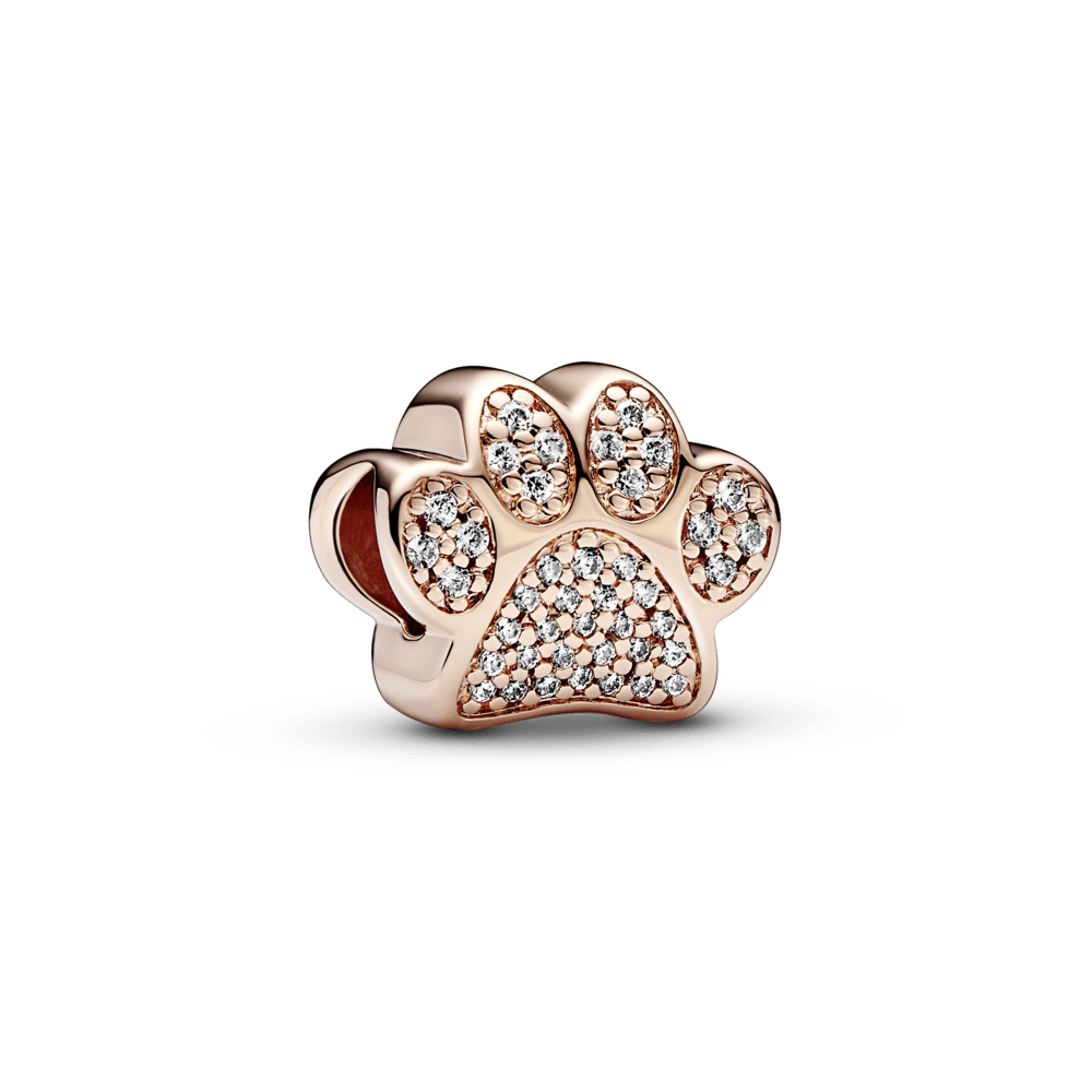 Charm Huella de patita reluciente Recubrimiento en Oro Rosa de 14k