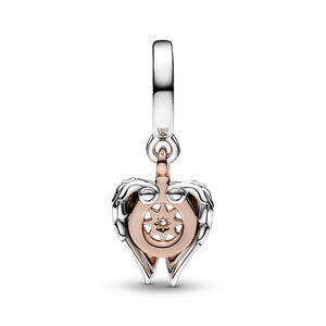 Charm colgante Alas de ángel y brújula celestial Recubrimiento en Oro Rosa de 14k
