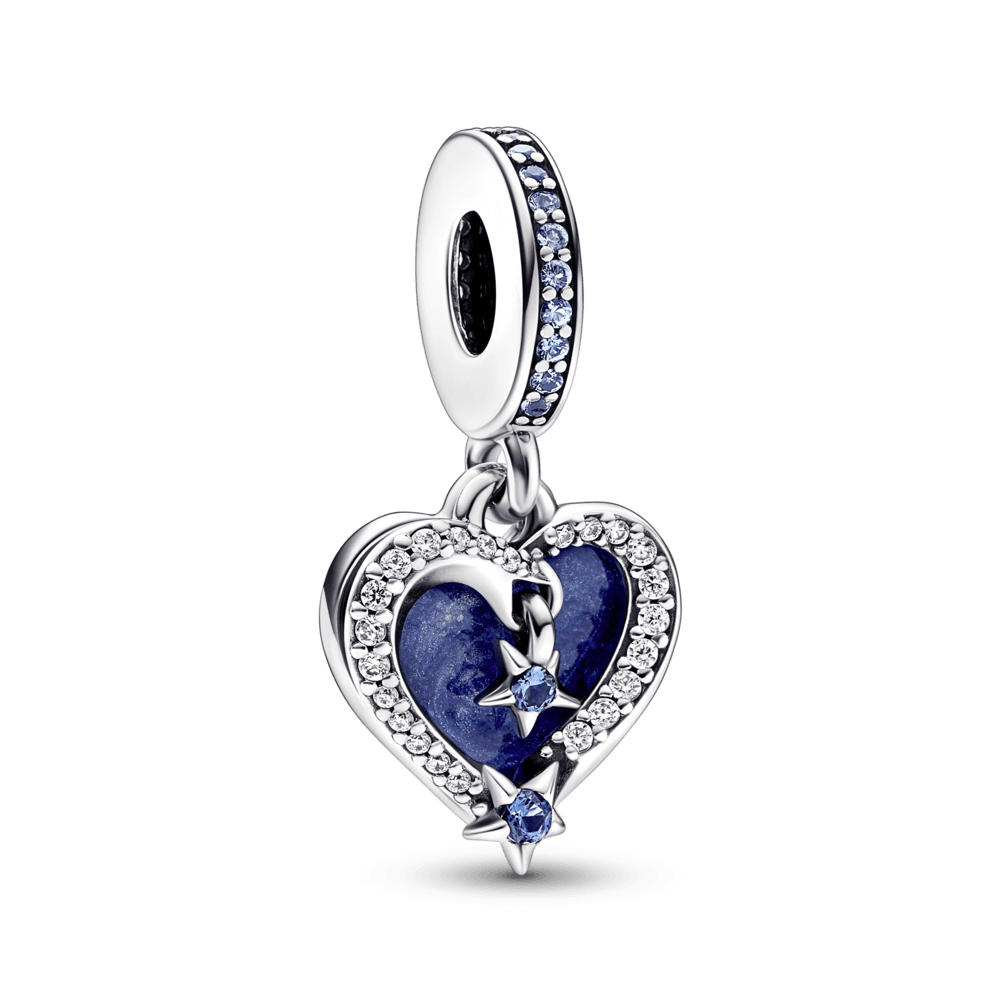 Charm Colgante doble Estrella fugaz celestial y corazón Pandora Plata Esterlina