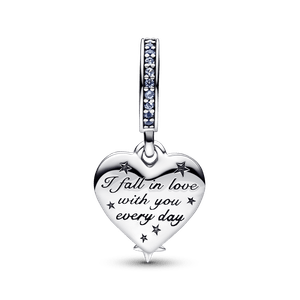 Charm Colgante doble Estrella fugaz celestial y corazón Pandora Plata Esterlina