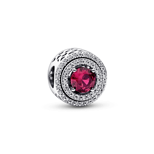 Charm redondo rojo en niveles Pandora Plata Esterlina