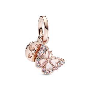 Charm colgante doble Mariposa rosa y cita