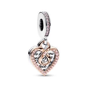 Charm colgante doble Corazón infinito de dos tonos