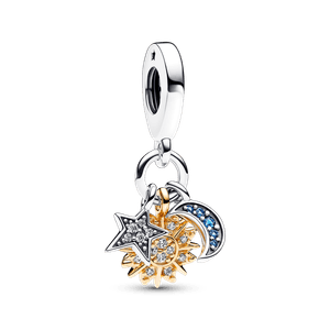 Charm Colgante doble de dos tonos Celestial Recubrimiento en Oro de 14k | Pandora Plata Esterlina