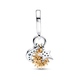 Charm Colgante doble de dos tonos Celestial Recubrimiento en Oro de 14k | Pandora Plata Esterlina