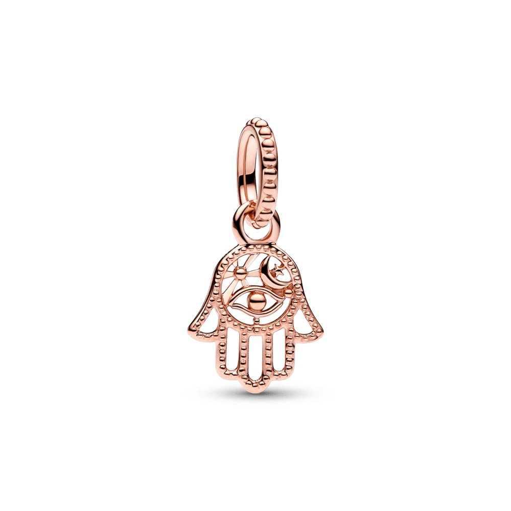 Charm colgante Mano Hamsa protectora Recubrimiento en Oro Rosa de 14k