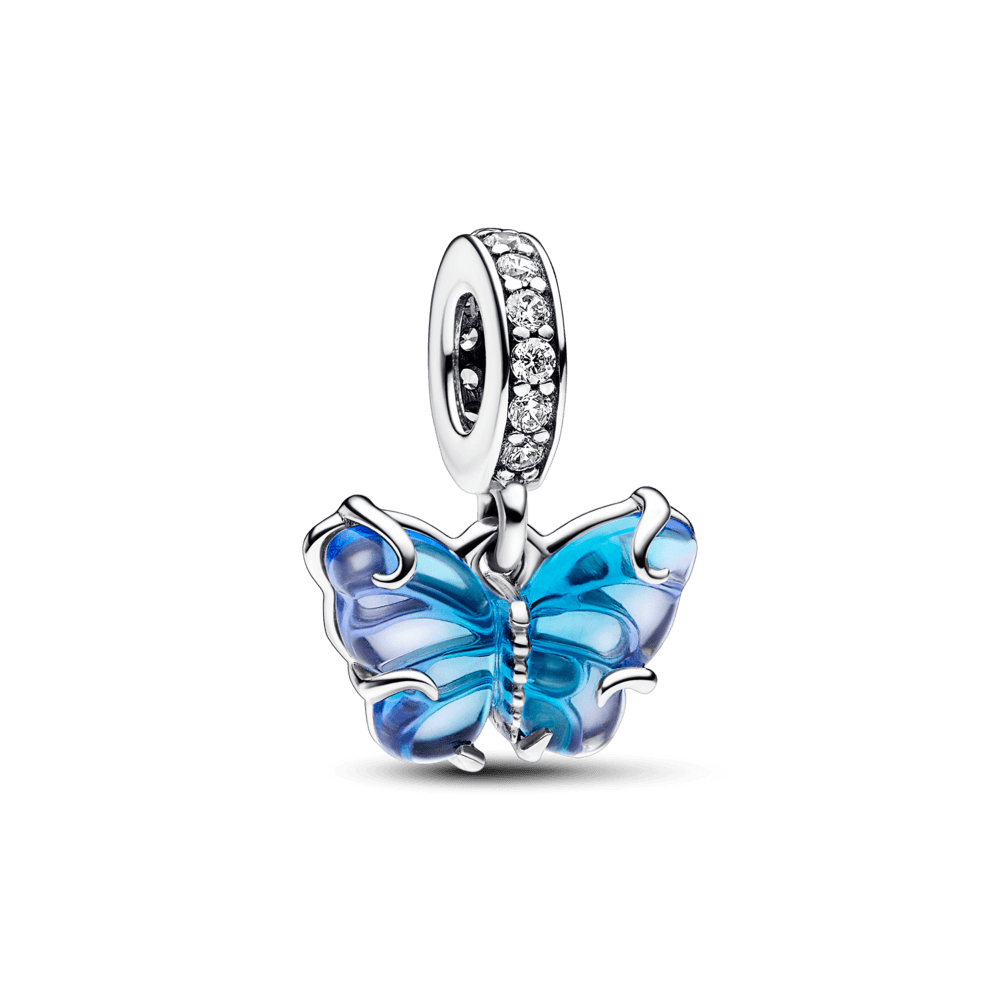 Charm Colgante Mariposa de Cristal Murano azul Pandora Plata Esterlina