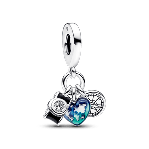 Charm Colgante Triple Cámara, Corazón y Brújula Pandora Plata Esterlina