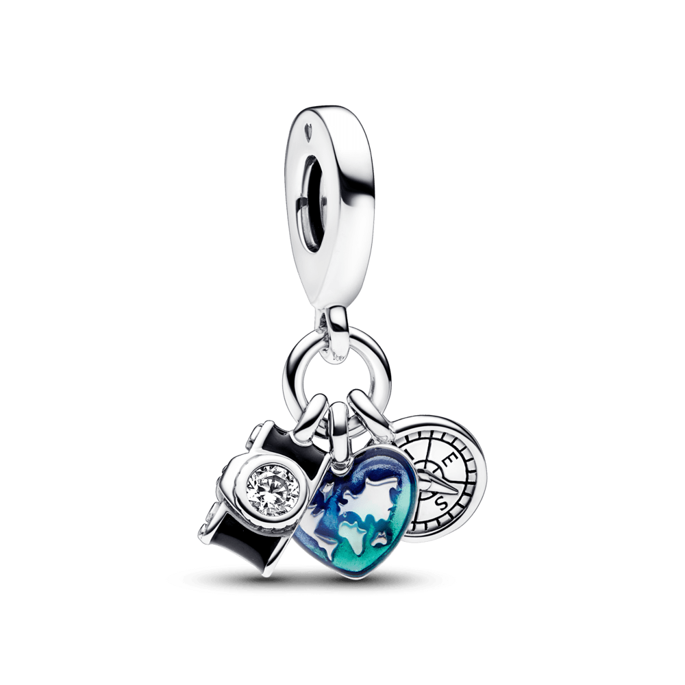 Charm Colgante Triple Cámara, Corazón y Brújula Pandora Plata Esterlina