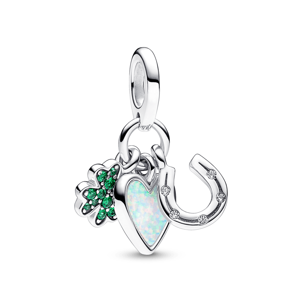 Charm Colgante Triple Trébol de Cuatro Hojas, Corazón y Herradura Pandora