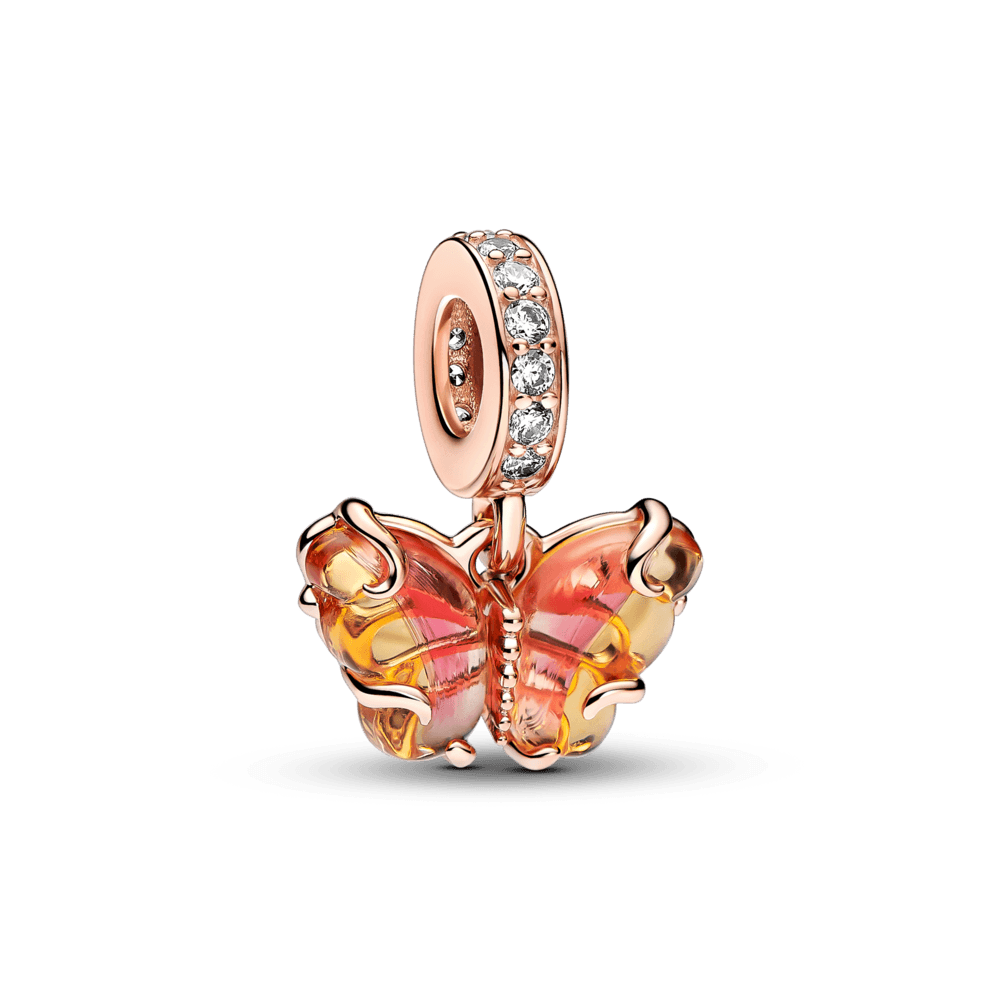 Charm Colgante de Cristal de Murano Rosa y Amarillo Mariposa