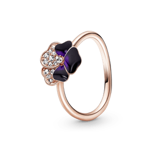 Anillo Pensamiento Morado Intenso En Recubrimiento En Oro Rosa 14K