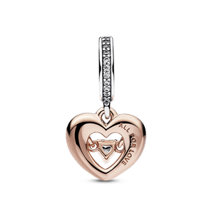 Charm colgante de corazón radiante de dos tonos