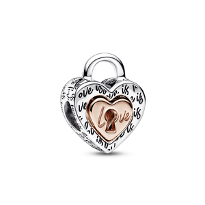 Charm de corazón con candado de dos tonos