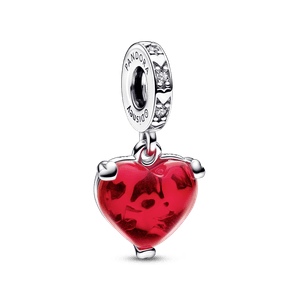 Disney Mickey & Minnie Mouse Beso Rojo Murano Glass Dangle Charm