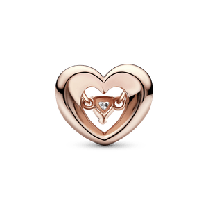 Charm Corazón radiante y piedra flotante Recubrimiento en Oro Rosa de 14k