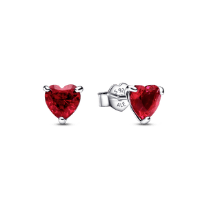 Aretes de botón Corazón rojo Pandora Plata Esterlina