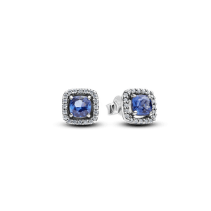 Aretes de botón Halo Azul Cuadrado Brillante