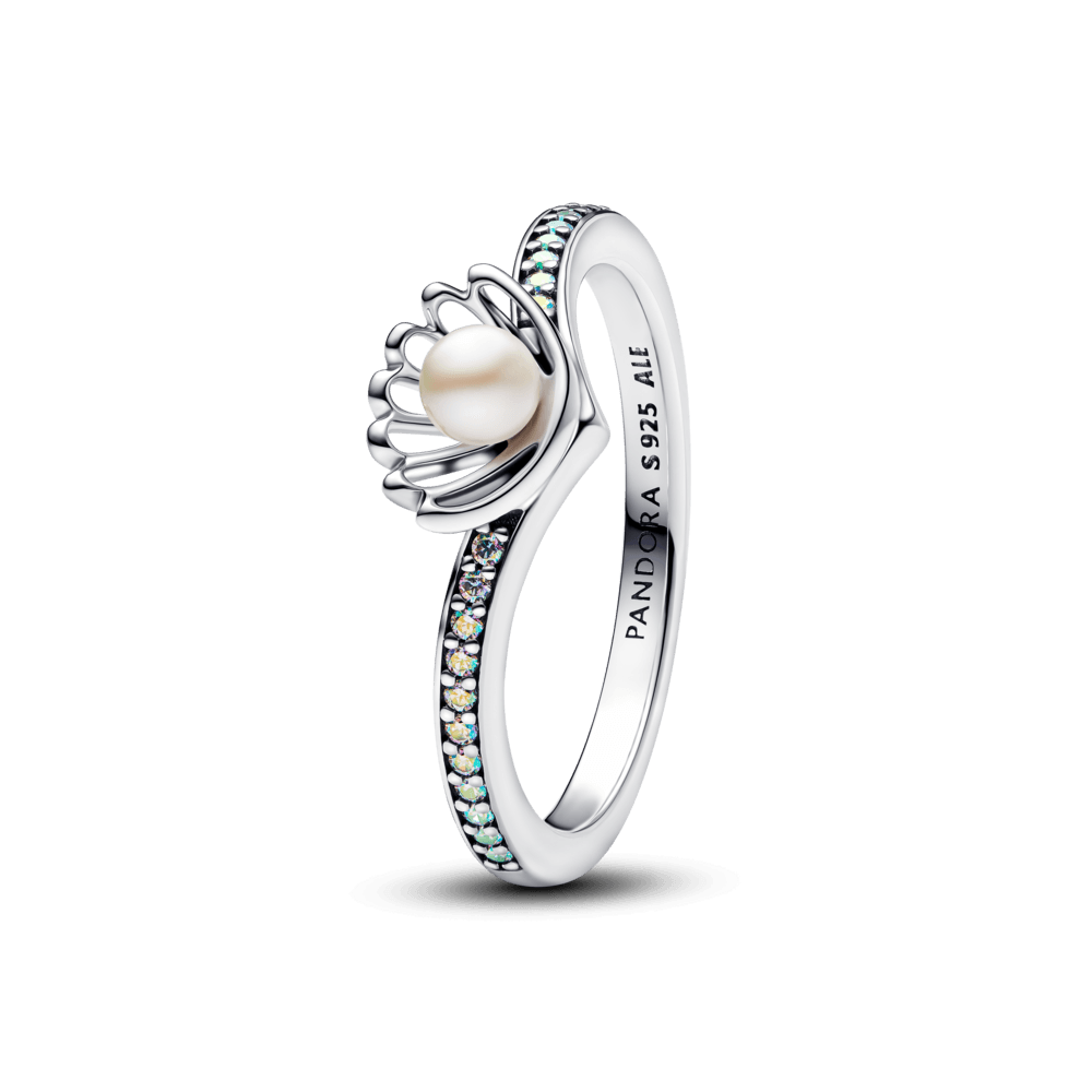 Anillo Perla Cultivada de Agua Dulce Tratada Concha Princesa Ariel de Disney