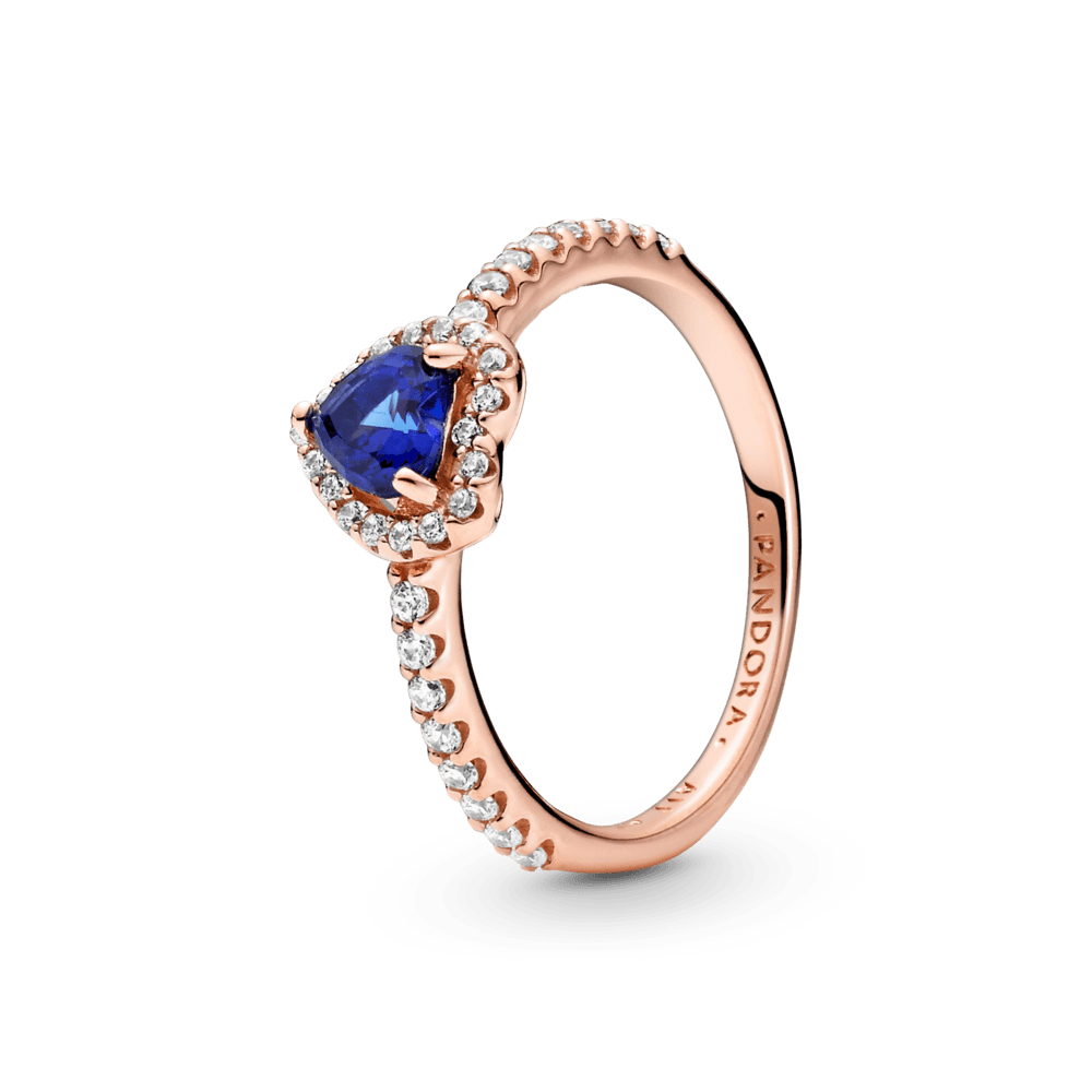 Anillo de corazón elevado azul brillante Recubrimiento en Oro Rosa de 14k