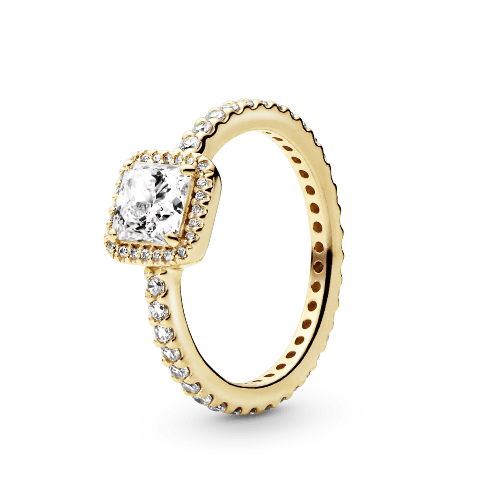 Anillo Oro 14K cuadrado con halo brillante