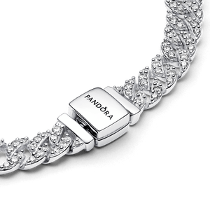 Brazalete Cadena Cubana en Pavé Plateado
