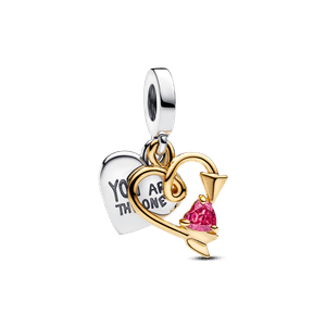 Charm Dije Doble Corazón Grabable y Flecha