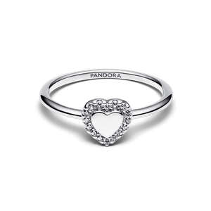 Anillo Halo y Corazón Grabable Plateado