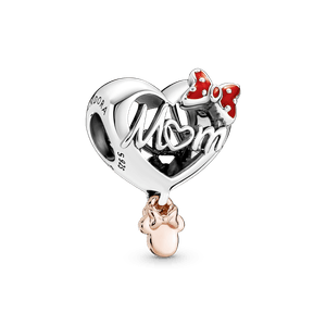 Charm Corazón De Mamá Con Minnie Mouse De Disney Recubrimiento En Oro Rosa De 14K