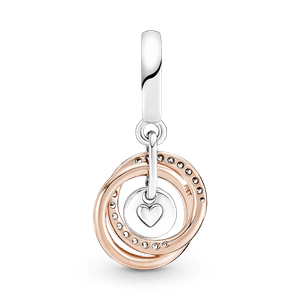 Charm Colgante Círculos Entrelazados Familia Por Siempre Recubrimiento En Oro Rosa De 14K