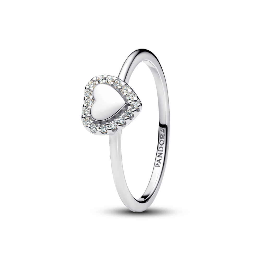 Anillo Halo y Corazón Grabable Plateado