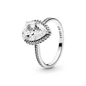 Anillo con halo brillante en forma de gota Zirconia Cúbica