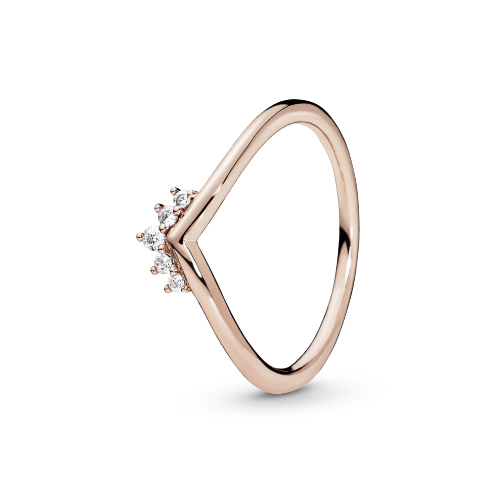 Anillo Hueso de los deseos con tiara Recubrimiento en Oro Rosa de 14k